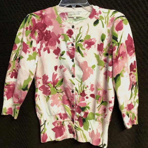Jones New York Sweaters - Jones New York White/Pink Floral Sweater Size Large